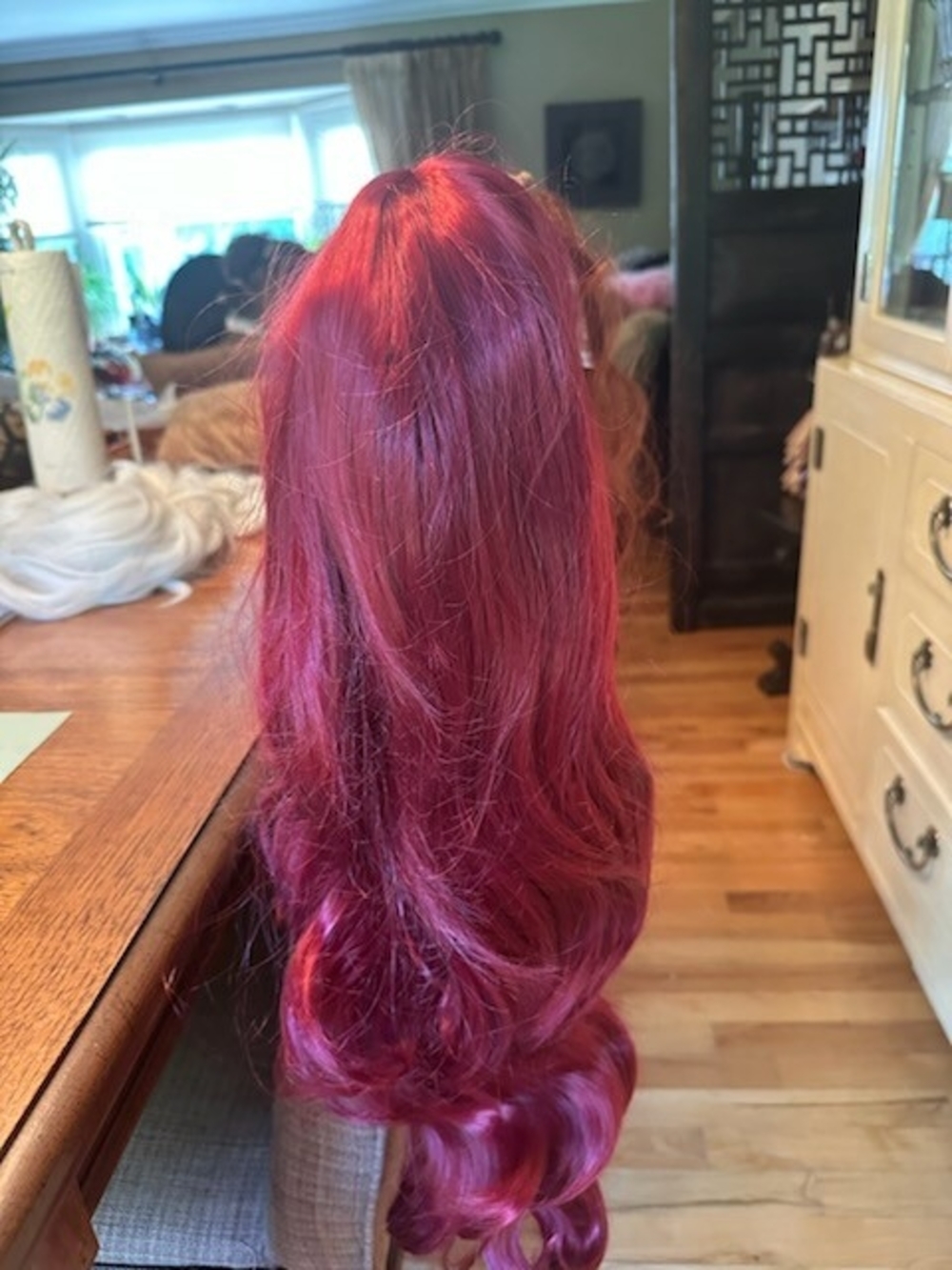 Vibrant Magenta Women’s Long Synthetic Wig - Unbranded